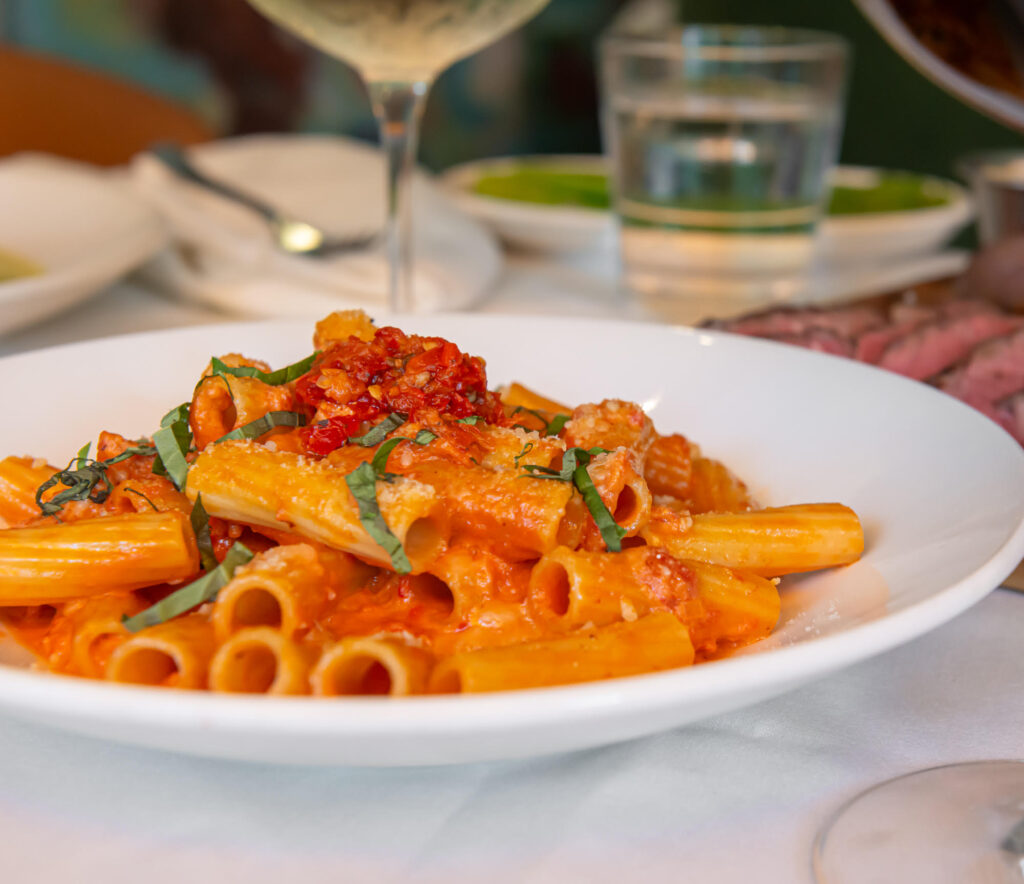 Bowl of Spicy Rigatoni served as a Chicago Marathon Pasta Special